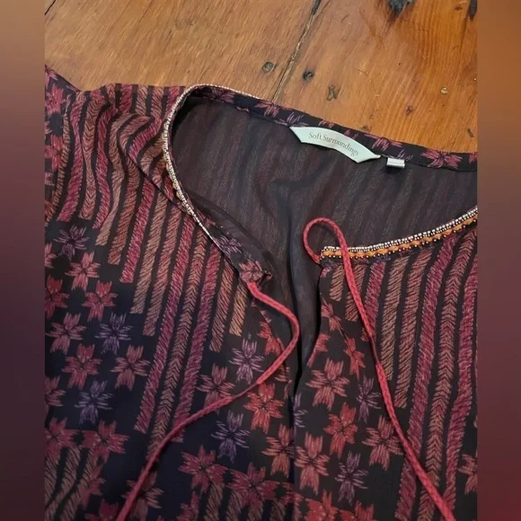 Soft Surroundings Alicia chiffon batwing blouse split neck tassel women’s large - Picture 3 of 7